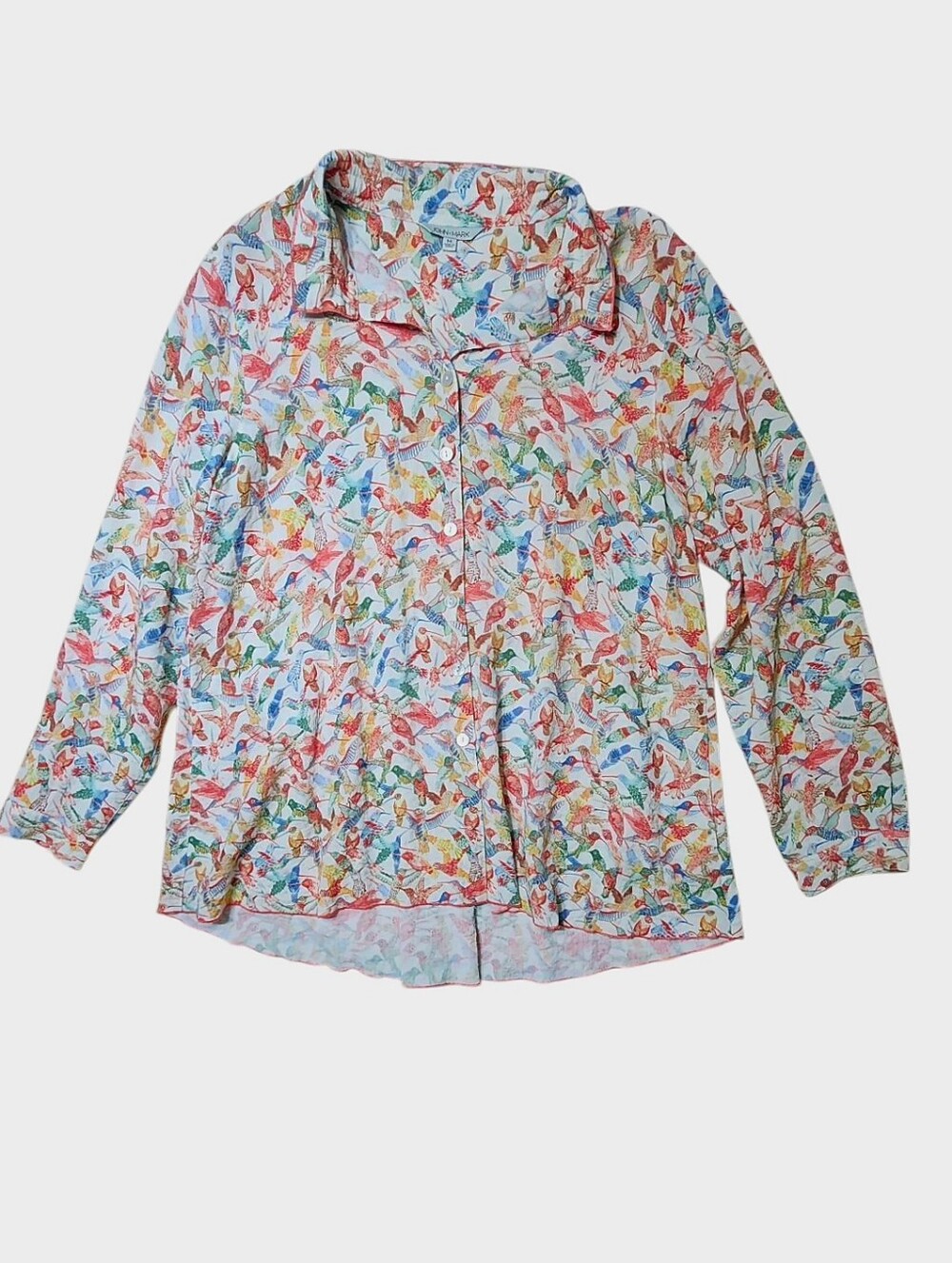 John Mark Hummingbird Light Garden Beach Swing Shirt Sz M Cream Multi